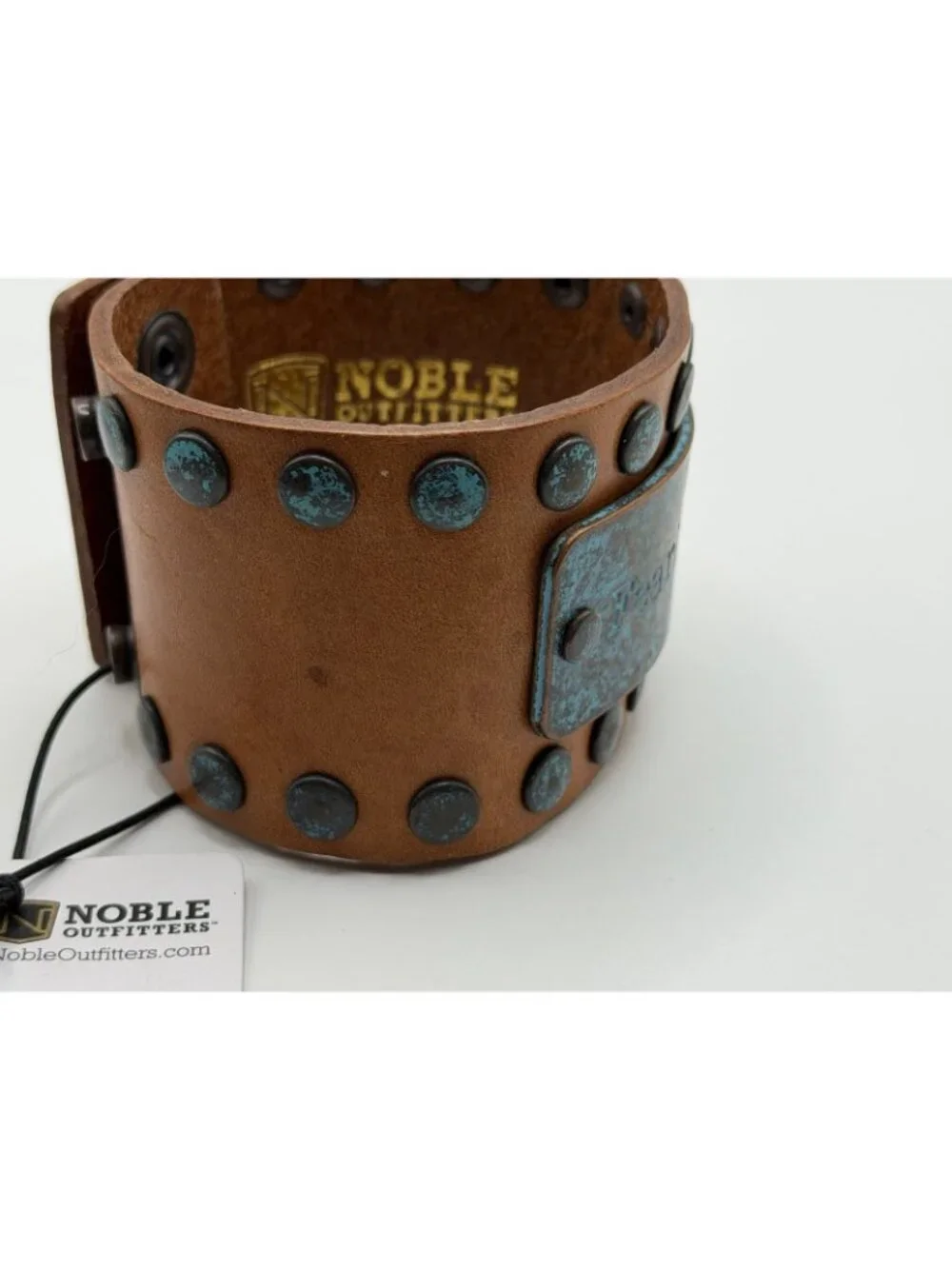 Noble Outfitters Leather Turquoise Patinal “Fearless” Cuff Bracelet
